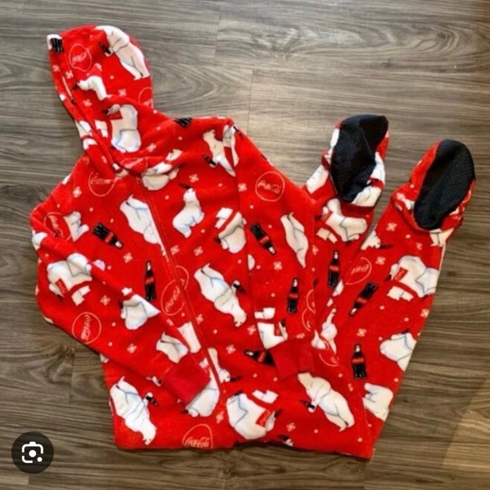 Coca Cola Red Polar Bear Hoodie Onesie - Picture 2 of 2